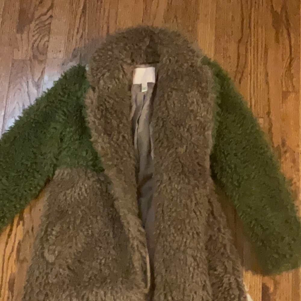 Green and Brown Women's Faux Fur Coat